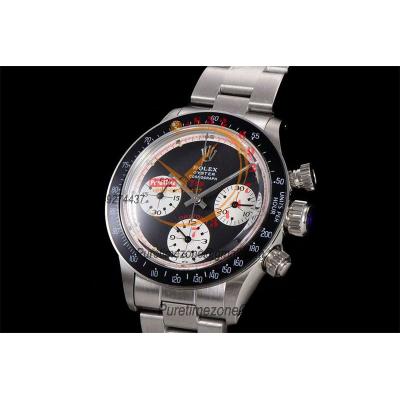 Daytona Paul Newman ST91 Manual Winding Chronograph Mens Watch Best Edition WMF 37.5 Black White Dial SS Oyster Bracelet