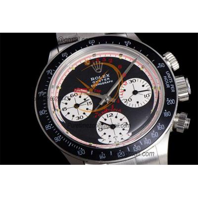 Daytona Paul Newman ST91 Manual Winding Chronograph Mens Watch Best Edition WMF 37.5 Black White Dial SS Oyster Bracelet