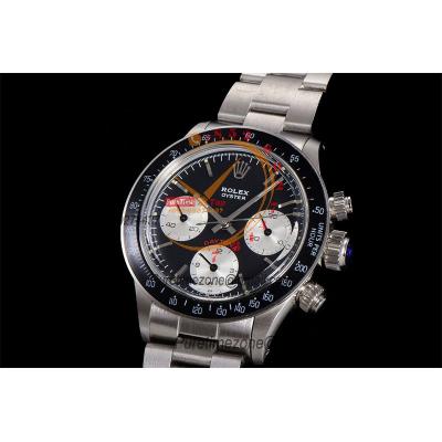 Daytona Paul Newman ST91 Manual Winding Chronograph Mens Watch Best Edition WMF 37.5 Black Silver Dial SS Oyster Bracele