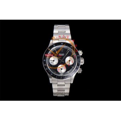 Daytona Paul Newman ST91 Manual Winding Chronograph Mens Watch Best Edition WMF 37.5 Black Silver Dial SS Oyster Bracele