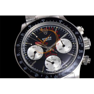 Daytona Paul Newman ST91 Manual Winding Chronograph Mens Watch Best Edition WMF 37.5 Black Silver Dial SS Oyster Bracele