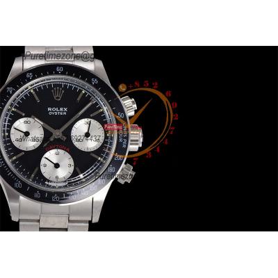 Daytona Paul Newman ST91 Manual Winding Chronograph Mens Watch Best Edition WMF 37.5 Black Silver Dial SS Oyster Bracele