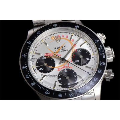 Daytona Paul Newman ST91 Manual Winding Chronograph Mens Watch Best Edition WMF 37.5 Silver Black Dial SS Oyster Bracele