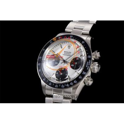 Daytona Paul Newman ST91 Manual Winding Chronograph Mens Watch Best Edition WMF 37.5 Silver Black Dial SS Oyster Bracele