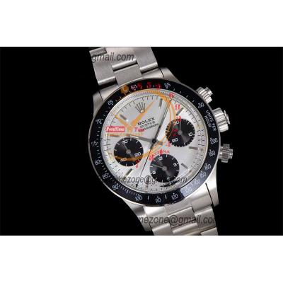 Daytona Paul Newman ST91 Manual Winding Chronograph Mens Watch Best Edition WMF 37.5 Silver Black Dial SS Oyster Bracele