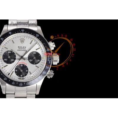 Daytona Paul Newman ST91 Manual Winding Chronograph Mens Watch Best Edition WMF 37.5 Silver Black Dial SS Oyster Bracele