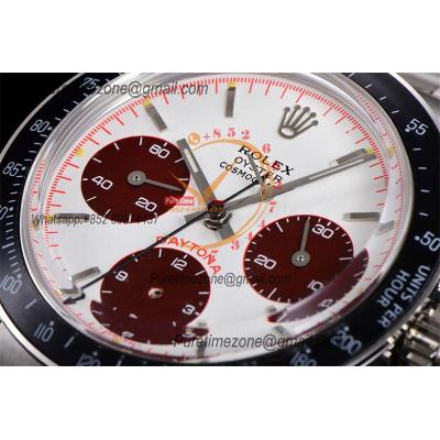 Daytona Paul Newman ST91 Manual Winding Chronograph Mens Watch Best Edition WMF 37.5 White Red Dial SS Oyster Bracelet