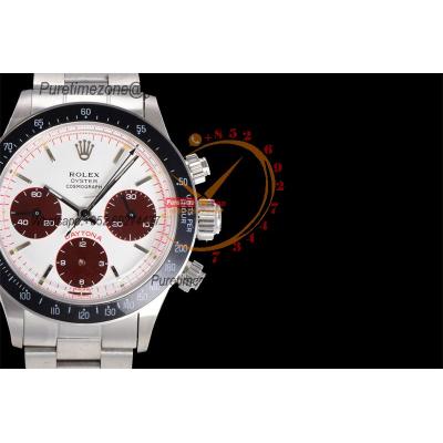 Daytona Paul Newman ST91 Manual Winding Chronograph Mens Watch Best Edition WMF 37.5 White Red Dial SS Oyster Bracelet