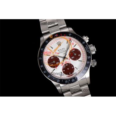 Daytona Paul Newman ST91 Manual Winding Chronograph Mens Watch Best Edition WMF 37.5 White Red Dial SS Oyster Bracelet