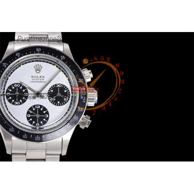 Daytona Paul Newman ST91 Manual Winding Chronograph Mens Watch Best Edition WMF 37.5 White Black Dial SS Oyster Bracelet