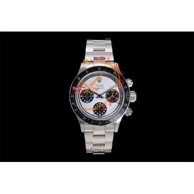 Daytona Paul Newman ST91 Manual Winding Chronograph Mens Watch Best Edition WMF 37.5 White Black Dial SS Oyster Bracelet