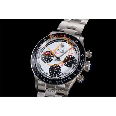 Daytona Paul Newman ST91 Manual Winding Chronograph Mens Watch Best Edition WMF 37.5 White Black Dial SS Oyster Bracelet