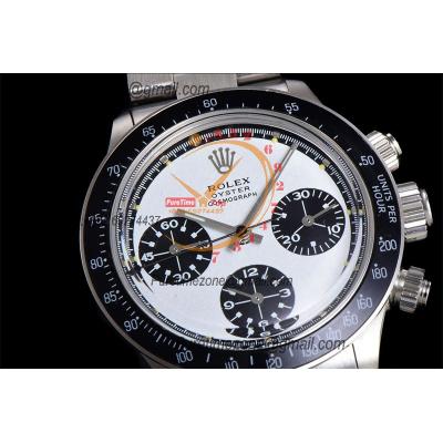 Daytona Paul Newman ST91 Manual Winding Chronograph Mens Watch Best Edition WMF 37.5 White Black Dial SS Oyster Bracelet