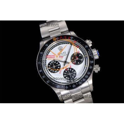 Daytona Paul Newman ST91 Manual Winding Chronograph Mens Watch Best Edition WMF 37.5 White Black Dial SS Oyster Bracelet