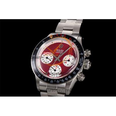 Daytona Paul Newman ST91 Manual Winding Chronograph Mens Watch Best Edition WMF 37.5 Red White Dial SS Oyster Bracelet