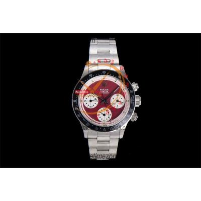 Daytona Paul Newman ST91 Manual Winding Chronograph Mens Watch Best Edition WMF 37.5 Red White Dial SS Oyster Bracelet