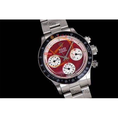 Daytona Paul Newman ST91 Manual Winding Chronograph Mens Watch Best Edition WMF 37.5 Red White Dial SS Oyster Bracelet