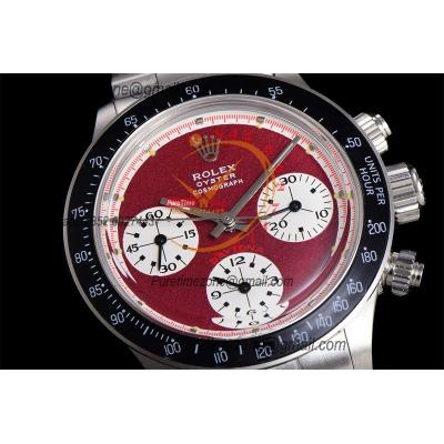 Daytona Paul Newman ST91 Manual Winding Chronograph Mens Watch Best Edition WMF 37.5 Red White Dial SS Oyster Bracelet