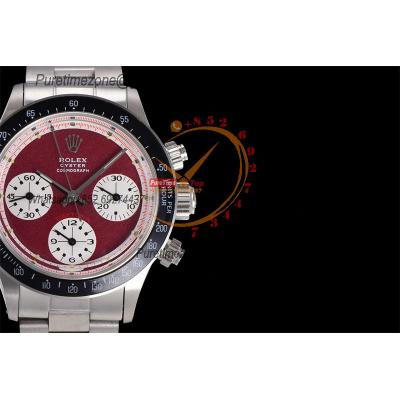 Daytona Paul Newman ST91 Manual Winding Chronograph Mens Watch Best Edition WMF 37.5 Red White Dial SS Oyster Bracelet