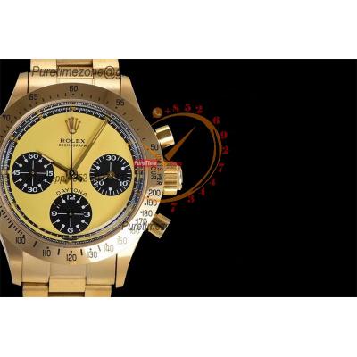 Daytona Paul Newman ST91 Manual Winding Chronograph Mens Watch Best Edition WMF YG 37.5 Yellow Dial SS Oyster Bracelet