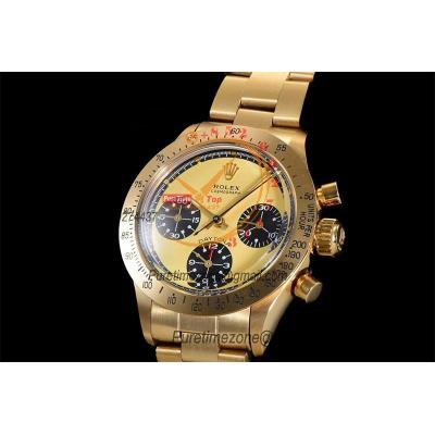 Daytona Paul Newman ST91 Manual Winding Chronograph Mens Watch Best Edition WMF YG 37.5 Yellow Dial SS Oyster Bracelet