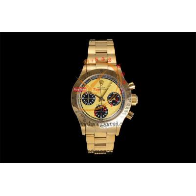 Daytona Paul Newman ST91 Manual Winding Chronograph Mens Watch Best Edition WMF YG 37.5 Yellow Dial SS Oyster Bracelet