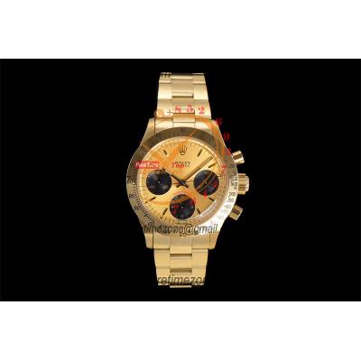 Daytona Paul Newman ST91 Manual Winding Chronograph Mens Watch Best Edition WMF YG 37.5 Gold Dial SS Oyster Bracelet