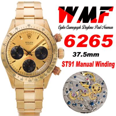 Daytona Paul Newman ST91 Manual Winding Chronograph Mens Watch Best Edition WMF YG 37.5 Gold Dial SS Oyster Bracelet