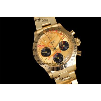 Daytona Paul Newman ST91 Manual Winding Chronograph Mens Watch Best Edition WMF YG 37.5 Gold Dial SS Oyster Bracelet