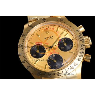 Daytona Paul Newman ST91 Manual Winding Chronograph Mens Watch Best Edition WMF YG 37.5 Gold Dial SS Oyster Bracelet