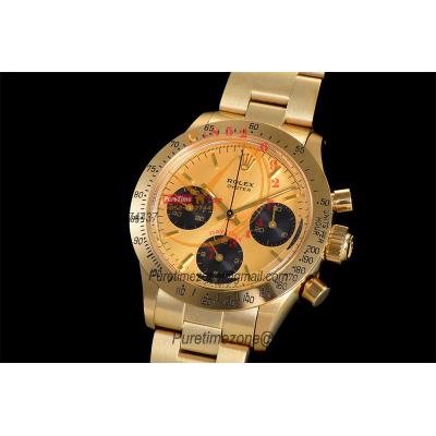 Daytona Paul Newman ST91 Manual Winding Chronograph Mens Watch Best Edition WMF YG 37.5 Gold Dial SS Oyster Bracelet