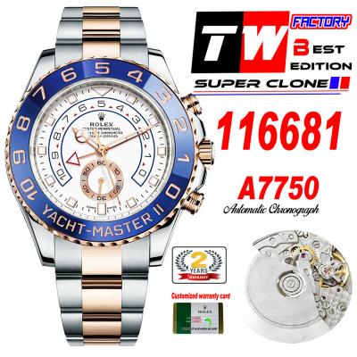 YachtMaster II 116681 A7750 Automatic Chronograph Mens Watch Best Edition TWF SS/RG White Dial 904L SS Oyster Bracelet