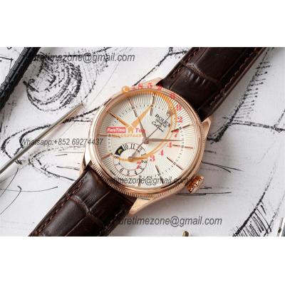 Cellini Dual Time 50525 Cal A3180 Automatic Mens Watch Best Edition KZF 39mm Rose Gold White Dial Brown Leather Strap