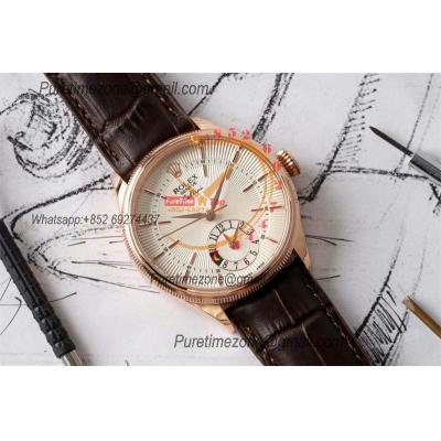 Cellini Dual Time 50525 Cal A3180 Automatic Mens Watch Best Edition KZF 39mm Rose Gold White Dial Brown Leather Strap