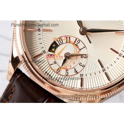 Cellini Dual Time 50525 Cal A3180 Automatic Mens Watch Best Edition KZF 39mm Rose Gold White Dial Brown Leather Strap