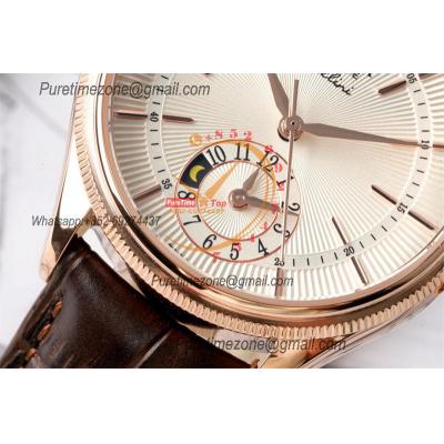 Cellini Dual Time 50525 Cal A3180 Automatic Mens Watch Best Edition KZF 39mm Rose Gold White Dial Brown Leather Strap