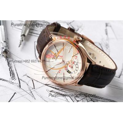 Cellini Dual Time 50525 Cal A3180 Automatic Mens Watch Best Edition KZF 39mm Rose Gold White Dial Brown Leather Strap