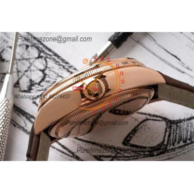 Cellini Dual Time 50525 Cal A3180 Automatic Mens Watch Best Edition KZF 39mm Rose Gold White Dial Brown Leather Strap