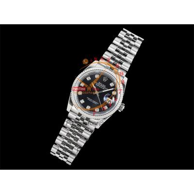 Datejust 36 126234 VR3235 Automatic Unisex Watch Best Edition JDF Black Diamonds Dial 904L Steel Jubilee Bracelet