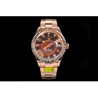 Sky Dweller 326935 Gold Dial A23J Automatic Mens Watch Best Edition IUF RG Brown Dial Black Rubber Strap