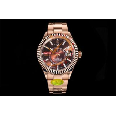 Sky Dweller 326935 Gold Dial A23J Automatic Mens Watch Best Edition IUF RG Brown Dial Black Rubber Strap