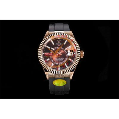 Sky Dweller 326935 Gold Dial A23J Automatic Mens Watch Best Edition IUF RG Brown Dial Black Rubber Strap