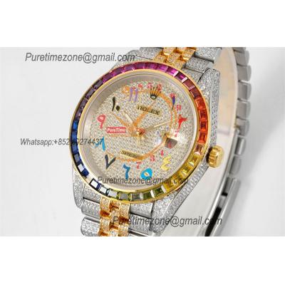 Datejust VR3235 Automatic Mens Watch Best Edition RRF 41 SS/YG Rainbow Diamonds Bezel Black Arabic 904L Steel Bracelet