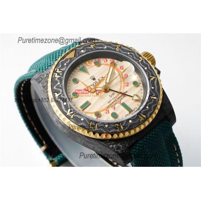 GMT Master II 126710 VR3186 Automatic Mens Watch Best Edition DIWF Carbon Case Yellow Dial Green Nylon Strap