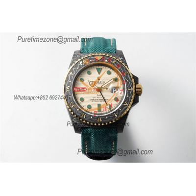 GMT Master II 126710 VR3186 Automatic Mens Watch Best Edition DIWF Carbon Case Yellow Dial Green Nylon Strap