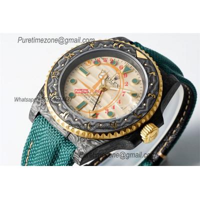 GMT Master II 126710 VR3186 Automatic Mens Watch Best Edition DIWF Carbon Case Yellow Dial Green Nylon Strap