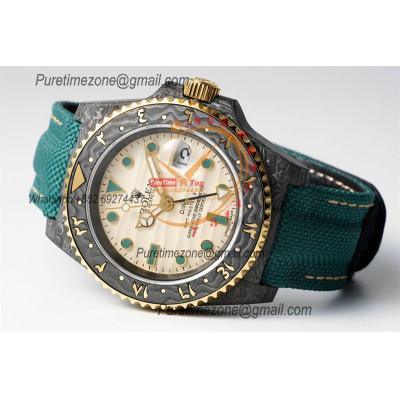 GMT Master II 126710 VR3186 Automatic Mens Watch Best Edition DIWF Carbon Case Yellow Dial Green Nylon Strap