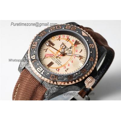 GMT Master II 126710 VR3186 Automatic Mens Watch Best Edition DIWF Carbon Case Cream Dial Brown Nylon Strap