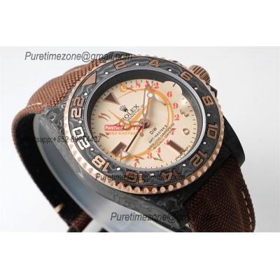 GMT Master II 126710 VR3186 Automatic Mens Watch Best Edition DIWF Carbon Case Cream Dial Brown Nylon Strap