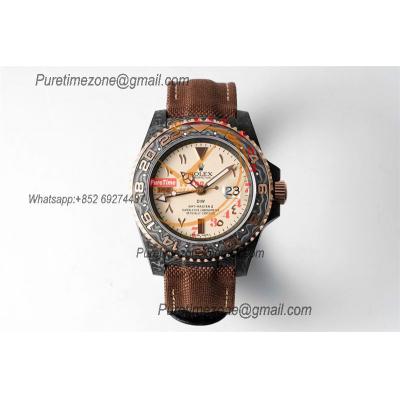 GMT Master II 126710 VR3186 Automatic Mens Watch Best Edition DIWF Carbon Case Cream Dial Brown Nylon Strap